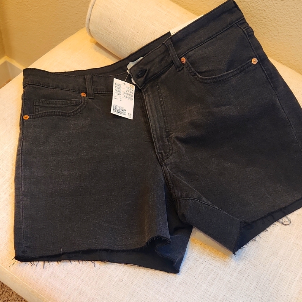 H&M High Waist Charcoal Denim Shorts